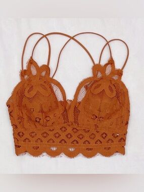 Zenana Lace Padded Bralette – Rust/Orange – Size Large – NEW